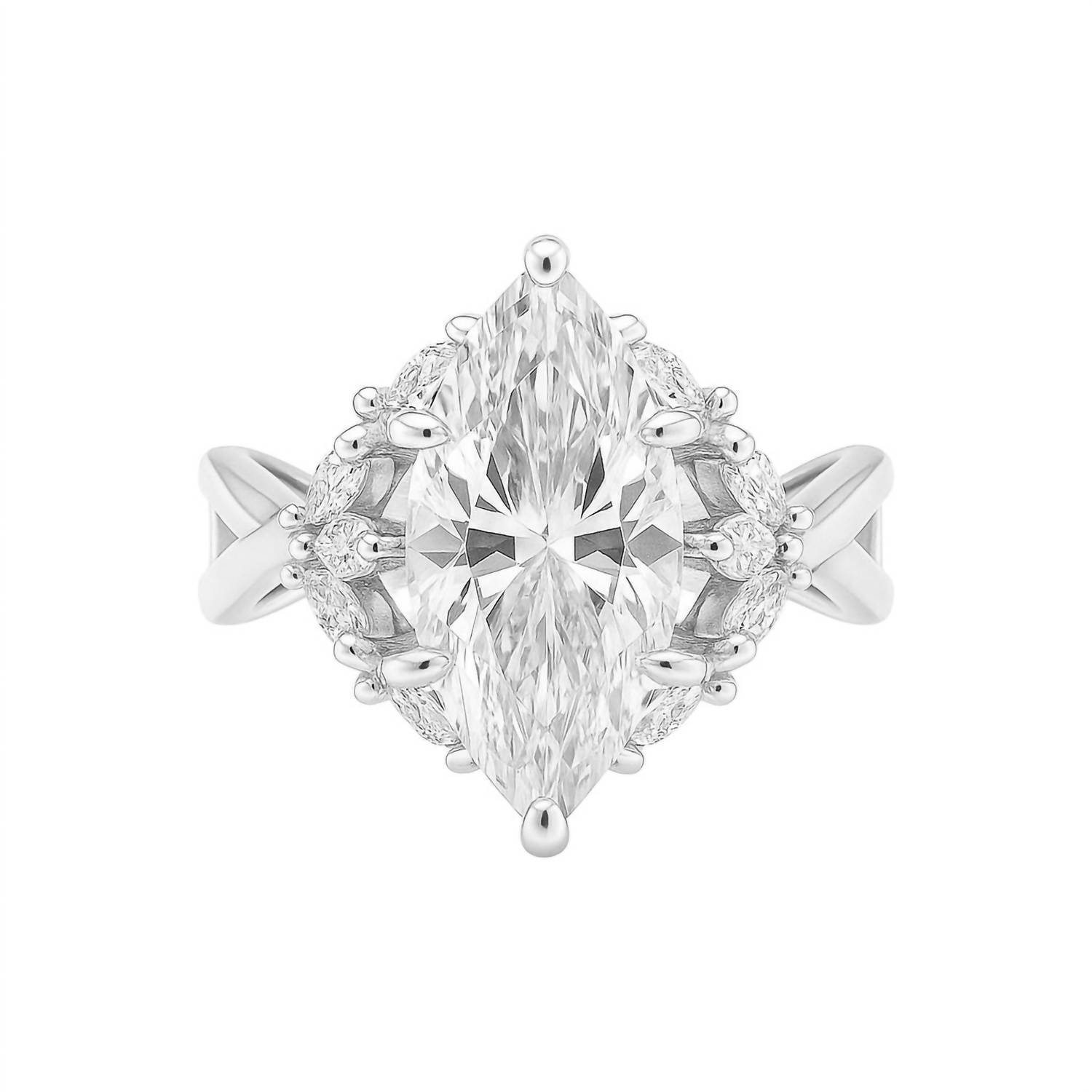 New Allyanna Gifts Women's Sterling Silver 2.0ct Marquise Moissanite Cluster Rin